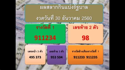 ตรวจสลากกินแบ่งรัฐบาล 1 กรกฎาคม 2564 ตรวจหวย ตรวจลอตเตอรี่. ตรวจหวยวันนี้งวด 30 ธันวาคม 60 - YouTube
