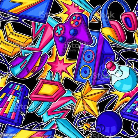 Seamless Pattern With Gaming Items Cyber Sports Computer Games Fun