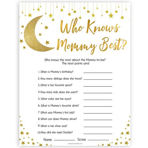 To save any of the game go to that game's page. Who Knows Mommy Best Game - Printable Little Star Baby Shower Games - OhHappyPrintables