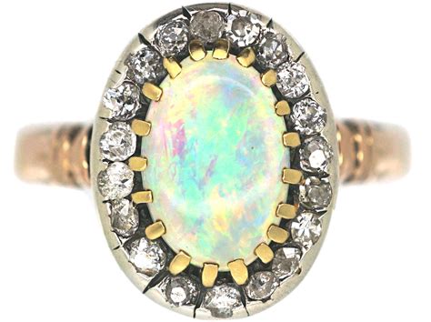 Edwardian 18ct Gold Opal And Diamond Oval Cluster Ring 934p The