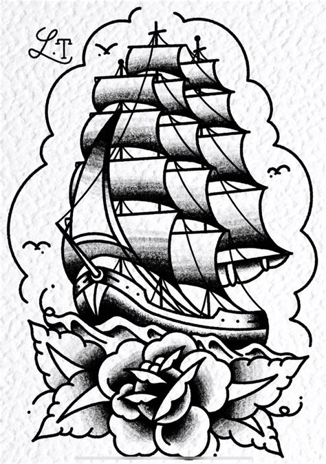 American Traditional Clipper Ship Tattoo Design Traditional Ship Tattoo