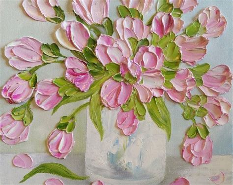 Custom Variegated Tulip Oil Impasto Painting Pinks White And Pale