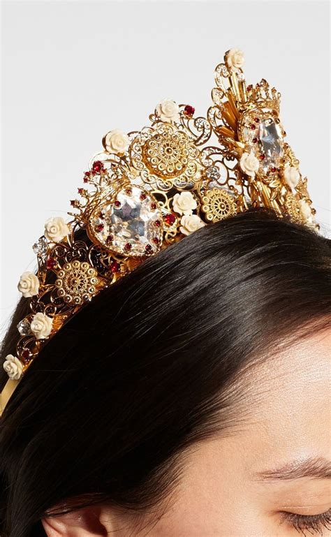 Dolce And Gabbana Gold Tone Swarovski Crystal Crown Dolce Gabbana Gold