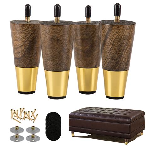 Buy Alamhi Wood Furniture Leg Sofa Legs 4 Inch Brown Round Tapered Mid