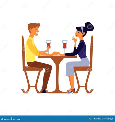 cartoon couple talking and drinking wine sitting at restaurant table stock vector illustration