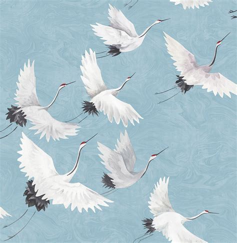 Flying Cranes Peel And Stick Wallpaper Contemporary Wallpaper By