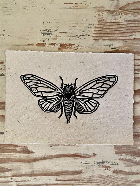 X Cicada Insect Linocut Print On Handmade Paper Symbol Of Etsy