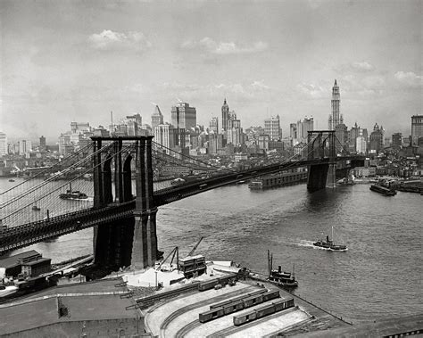 Brooklyn Bridge And New York Skyline 1920 Vintage Photo Reproduction