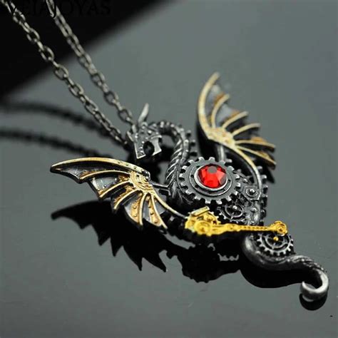 Vintage Dragon Pendants Necklaces Alloy Dragon Bead Chain Necklace For