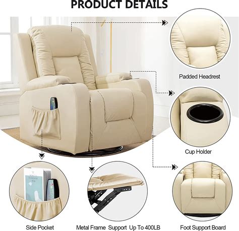 buy comhoma recliner chair massage rocker with heated modern pu leather ergonomic lounge 360
