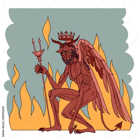 Satan Devil With Crown And Flames King Of The Hell Religious Symbol