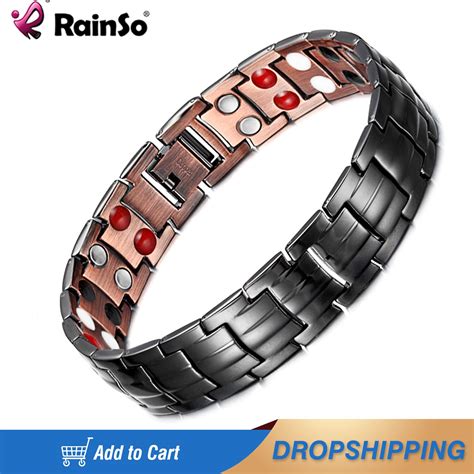 Rainso Men Bracelet Health Double Row Magnetic Fir Negative Ion