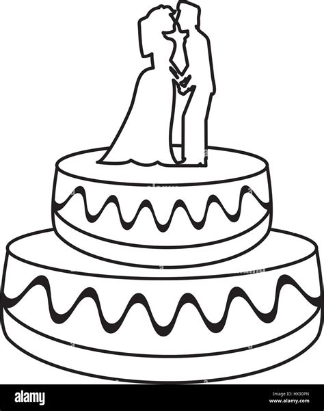 Wedding Cake Couple Dessert Outline Stock Vector Image And Art Alamy