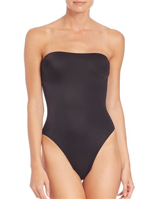 norma kamali one piece bishop bandeau swimsuit in black lyst
