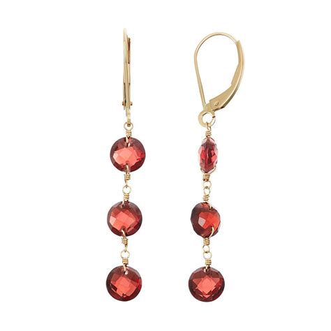 14k Gold Garnet Linear Drop Earrings Women S Red Garnet Drop Earrings
