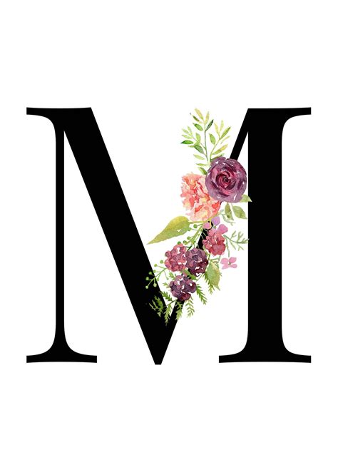 Letter M Floral Alphabet Instant Digital Download Floral Monogram