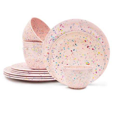 Zak Designs 12 Pieces Dinnerware Set Melamine Plastic Plates And Bowls