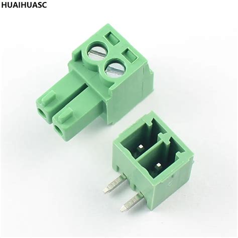 10sets Female And Male 3 5mm Pitch 2 Pin Way Right Angle Screw Pluggable Terminal Block Plug