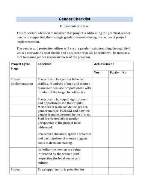 gender checklist fv