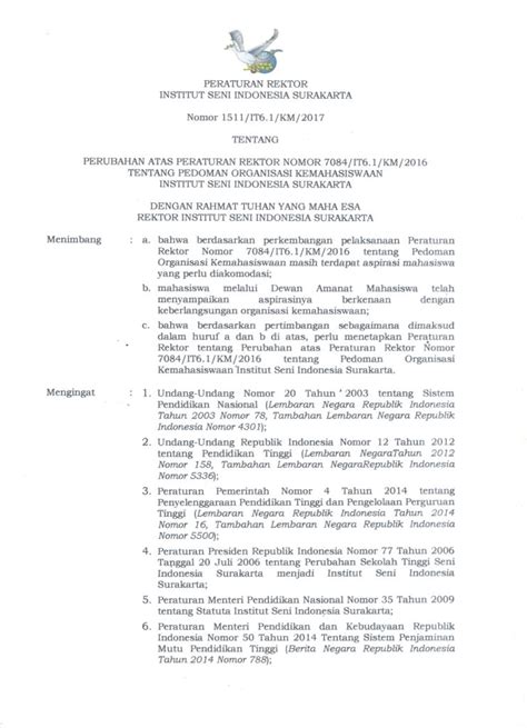 Surat Keputusan Perubahan Atas Peraturan Rektor Tentang Pedoman