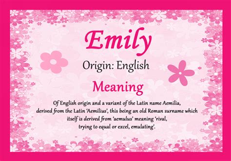 Emily Personalised Name Meaning Certificate The Card Zoo