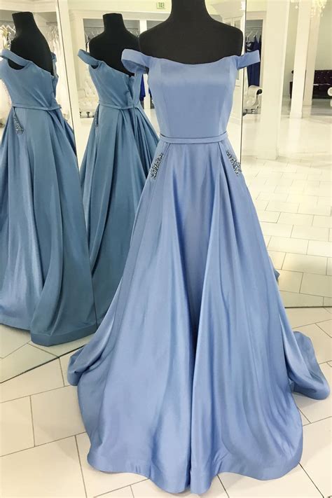 Princess Light Blue Prom Dress Off The Shoulder Formal Evening Gown