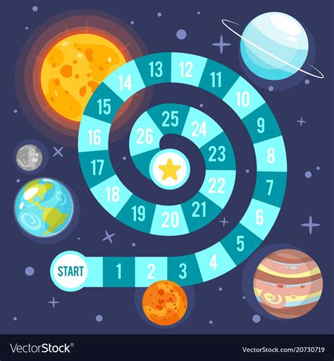 Set space themed board games vector. Kids space board game template Royalty Free Vector Image