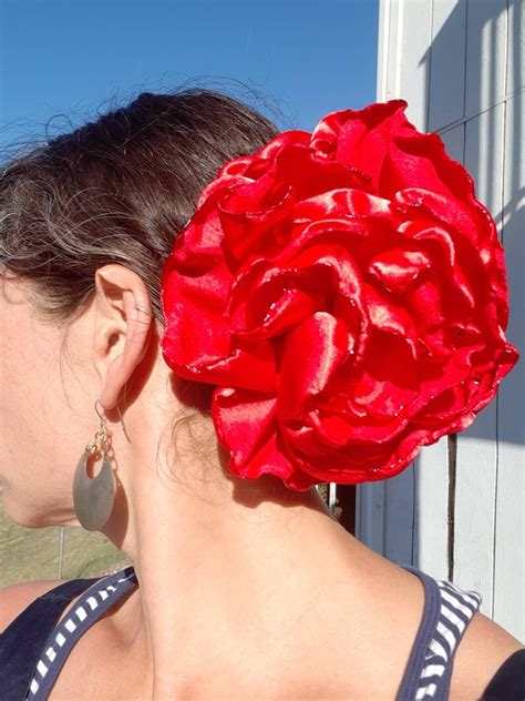Bright Red Giant Flower Flamenco Hair Clip Pin Belly Dance Etsy