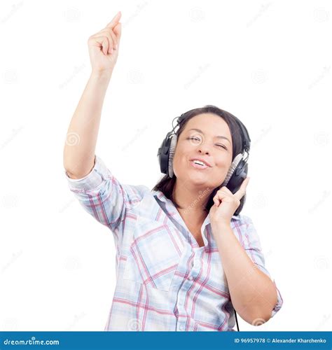 Glückliche Lächelnde Schöne Junge Frauen Hörende Musik Mit Headpho Stockfoto Bild Von Ausdruck