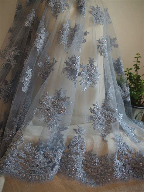 Lace bridal gowns have charming design, fine fabrics and gorgeous embroidery. Pale Blue Beaded 3D Flower Lace Fabric By The Yard For ...