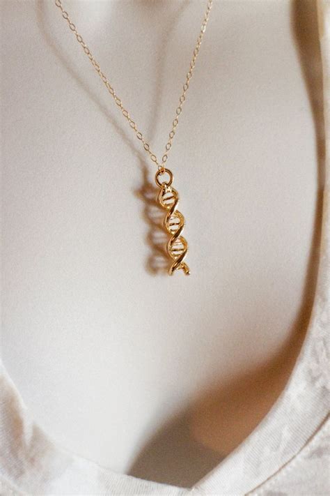 Gold Dna Necklace Gold Science Jewelry 3d Dna Double Helix Etsy Dna