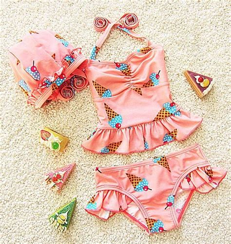 Girls 3pc Swim Suit Set Ice Cream Cone Baby Bathing Suit Girl