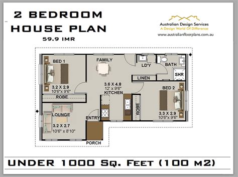 599 Imr House Plan Under 1000 Sq Foot 2 Bedroom House Etsy Canada