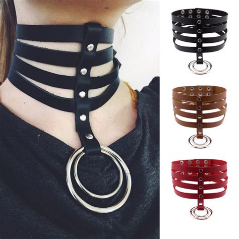 Aliexpress Com Buy Leather O Round Choker Leather Collar Punk Leather Necklace Bdsm