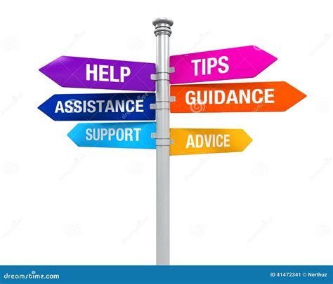 Sign Directions Support Help Tips Advice Guidance Assistance Stock