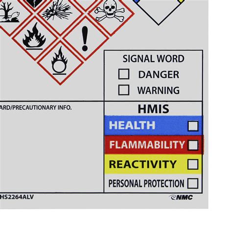 NMC GHS2264ALV GHS Secondary Container Label Roll Of 250 3 In X 4