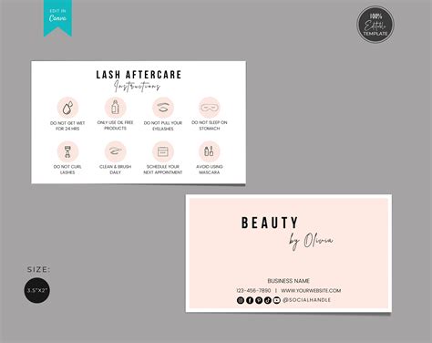 Editable Lash Aftercare Card Template Lash Business Card Etsy