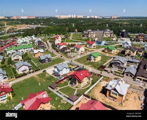 Modern Low Rise Houses In A Village In The Moscow Suburbs Russia Stock