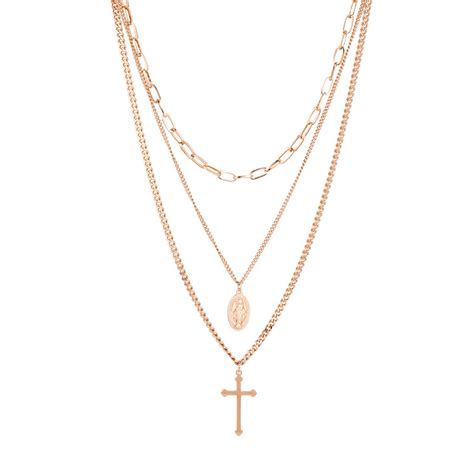 Believe And Faith Layered Necklace Rose Gold Dreizack