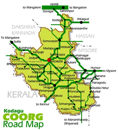 Places of historical interest are innumerable in the state and are an important and inviting aspect of karnataka tourism. Road Map of Coorg | Road Map with major attractions in Coorg