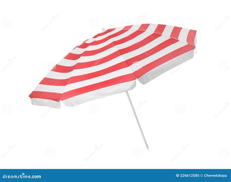 Open Red Striped Beach Umbrella Isolated On White Stock Image Image