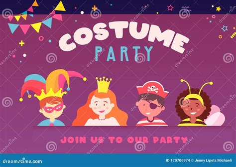 Costume Card Invitation With Group Of Cute Kids Costume Party