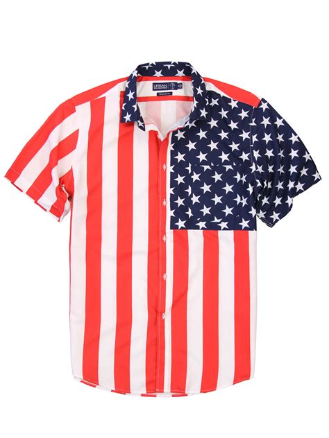 Mens American Flag Button Down Shirt Large