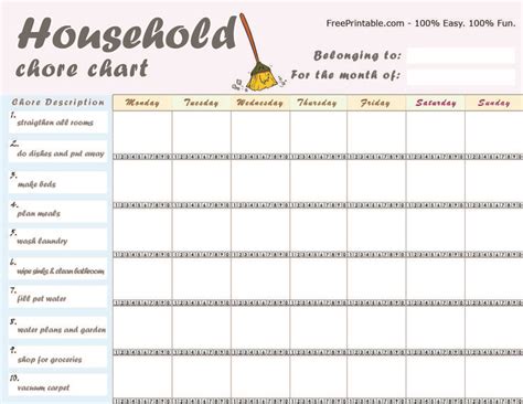 Chore Chart For Adults Printable Free