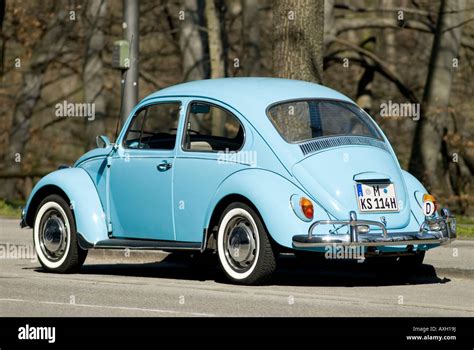 Old Light Blue Vw Volkswagen Kaefer Beetle In Munich Bavaria Germany