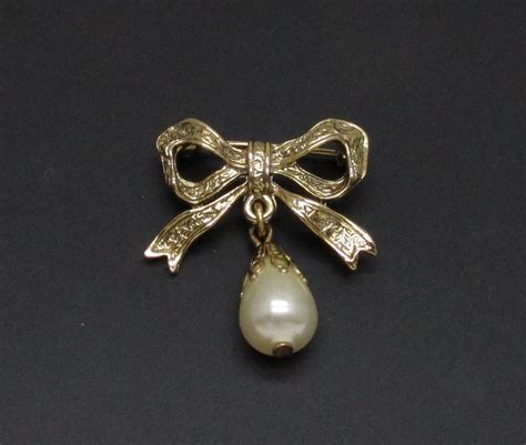 bow brooch pearl drop brooch ribbon brooch gold brooch small brooch bow pin sweetheart