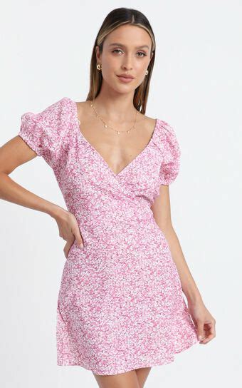 Maisie Puff Sleeve Mini Dress In Pink Floral Showpo Showpo Usa