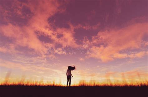 Woman Walking Alone At Sunset Stock Illustration Illustration Of