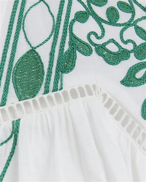 White Embroidered Smock Top River Island