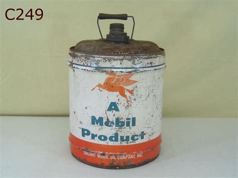 Vintage Mobil Oil 5 Five Gallon Metal Can Cylinder Red Pegasus Horse